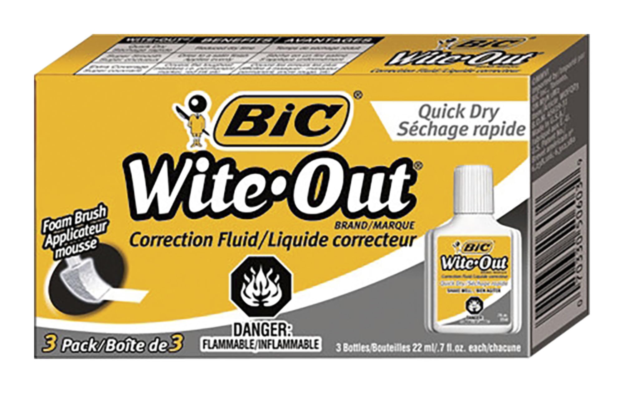 BIC Wite-Out Quick Dry Correction Fluid - 3 Pack (BICWOFQD324)