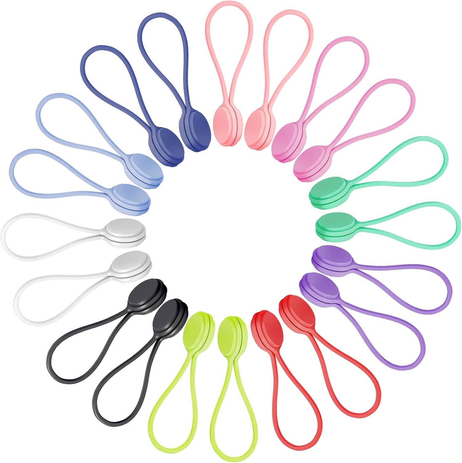 Joseche Reusable Silicone Magnetic Cable Ties for Bundling and Organizing, Hanging & Holding Stuff, Book Markers, Fridge Magnets, Assorted Color, 9'' (20-Pack, Multi)