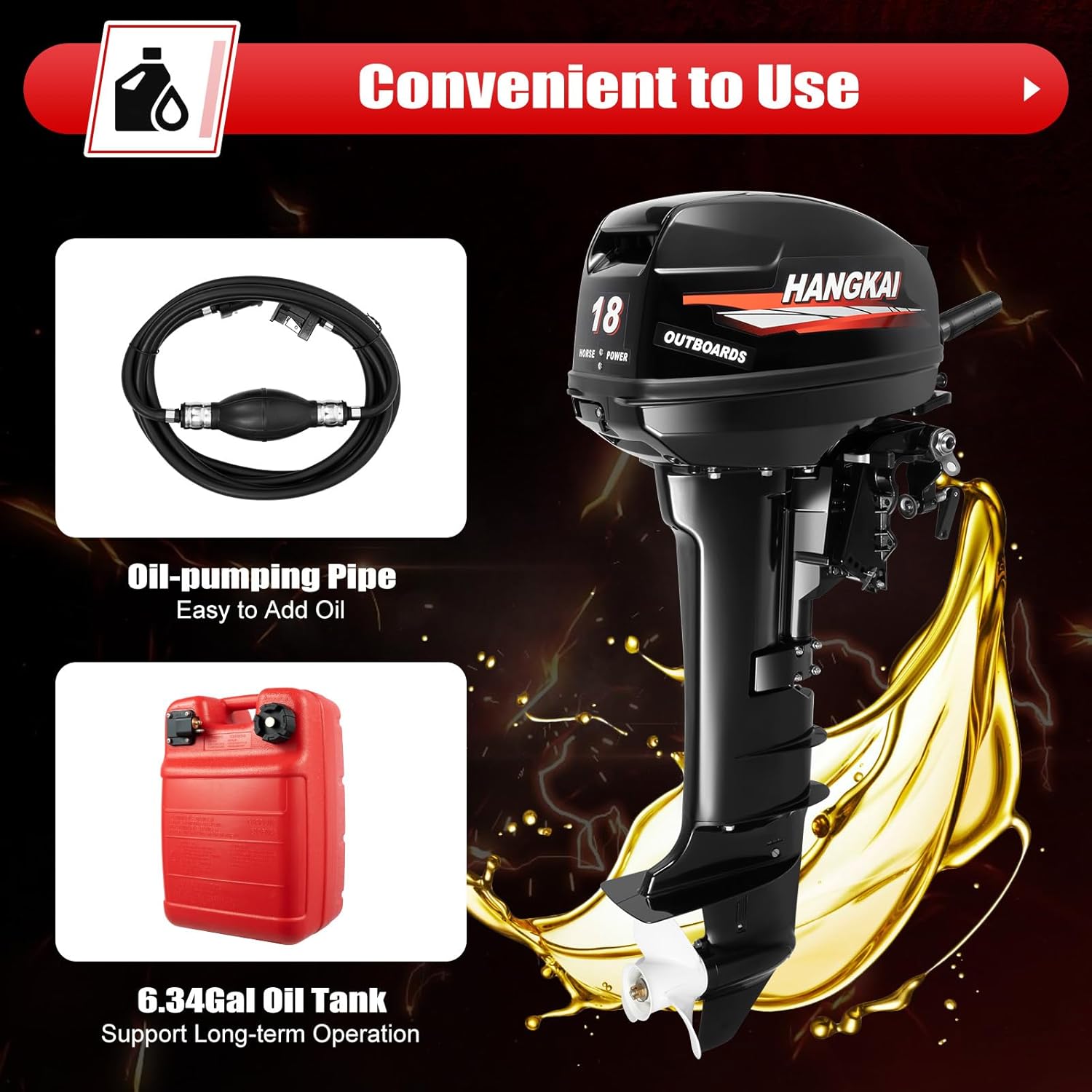 2 Stroke 18HP Outboard Motor Gas-Powered Water Cooling Boat Engine Long Shaft Tiller Control 246CC Heavy Duty Fishing Boat Kayak Engine Outboard Motors Boat Engine Motor