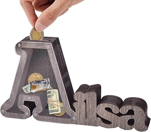 Alcancía para adultos, tarro de madera con letras personalizadas, caja de dinero personalizada para niñosniñas, regalo de madera para niños