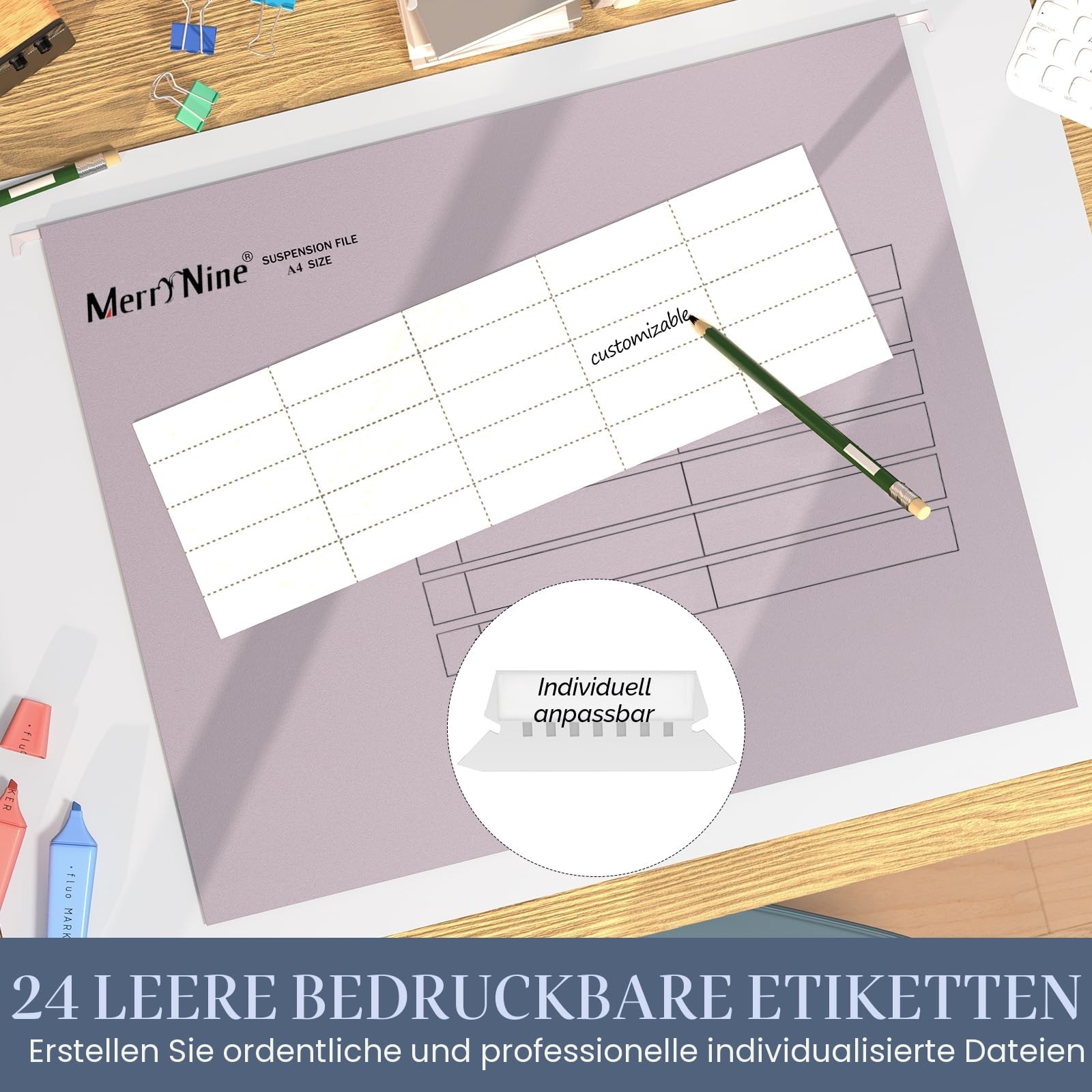 MerryNine A4-Hängemappen, 24 Stück, Aktenschrank, Hängemappen mit Registern und Karteneinsätzen, für Schule, Zuhause, Arbeit, Büro, Organisation (MixedColor6, A4)