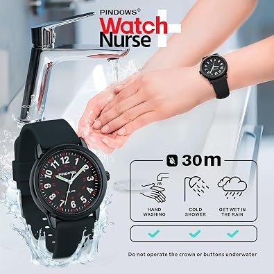 PINDOWS Watches for Women, Analog Quartz Ladies Watches for Students Women and Men, 30M Waterproof Military Time Luminous Easy-Read Dial