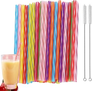 72 Pieces Party Straws, Reusable Straws, Environmentally Friendly Plastic Straws, Biodegradable PP Straws with 2 Cleaning Brushes for Smoothies, Juice, Cocktail, (Transparent)