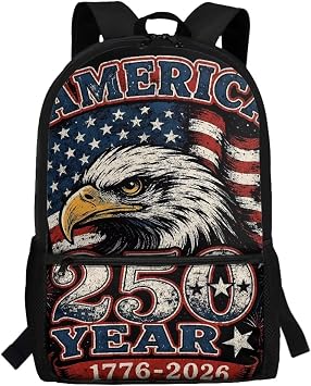 Coldinair 250th USA Eagle School Backpack for Teens Boys Boys Bookbag 10-12 Years Old Large Backpack for Elementary Middle School Childrens School Bag Rucksack with Water Bottle Pocket