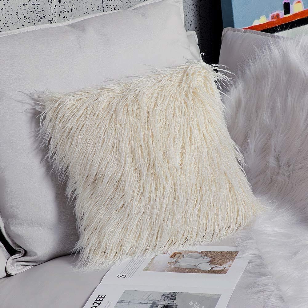 yellow fur throw pillow