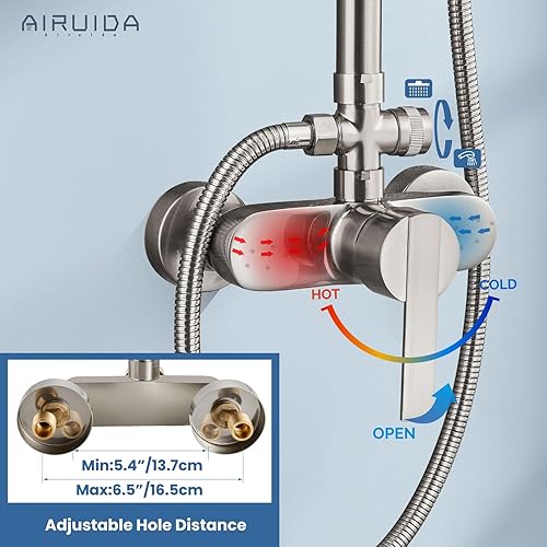 Miniatura 4 de Airuida Accesorio de ducha de níquel cepillado de 8 pulgadas, cabezal de ducha de lluvia expuesto, sistema de ducha de tubería expuesta, manija