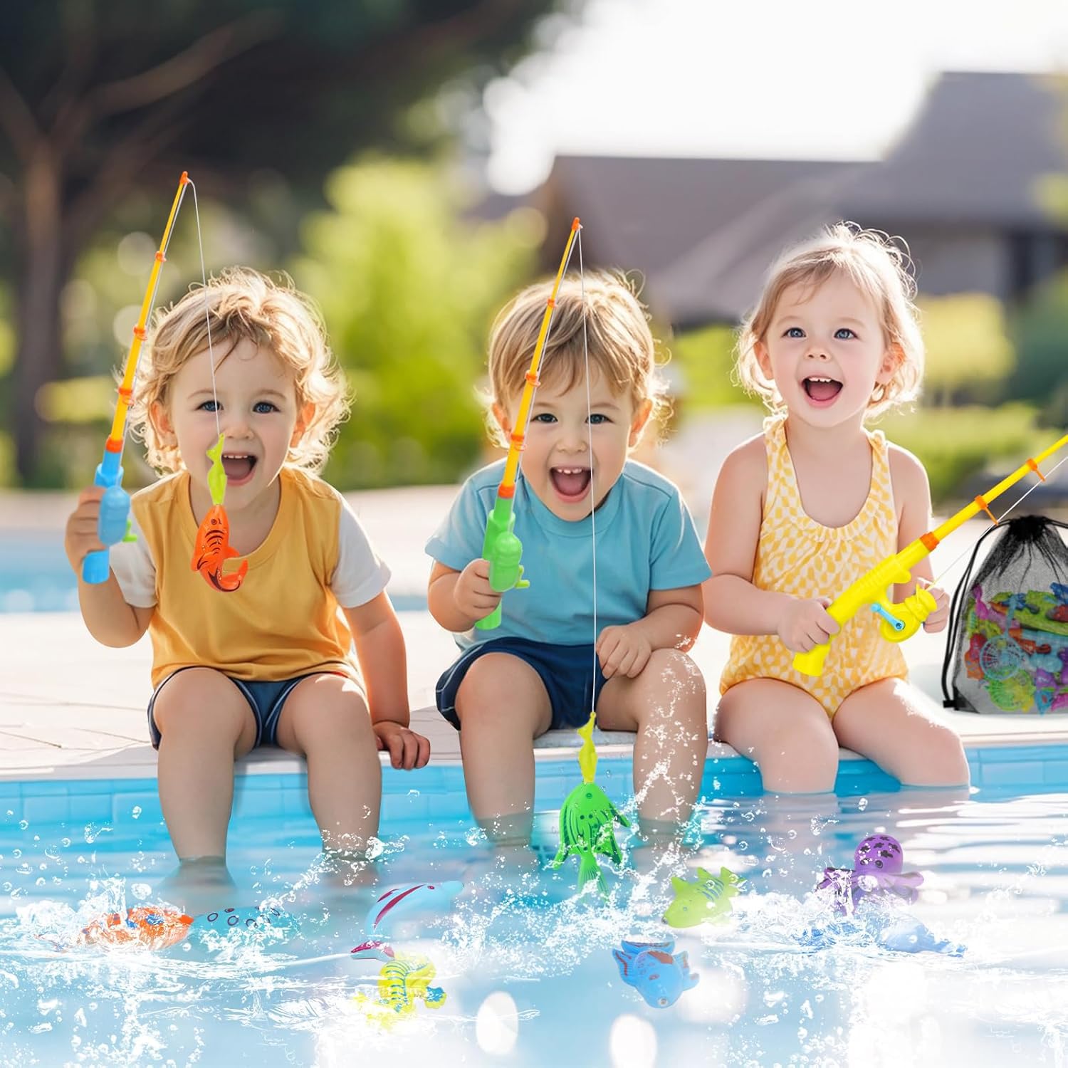 Set di 40 giocattoli da pesca magnetici per bambini con canna da pesca e rete, pesci galleggianti in plastica per vasca da bagno