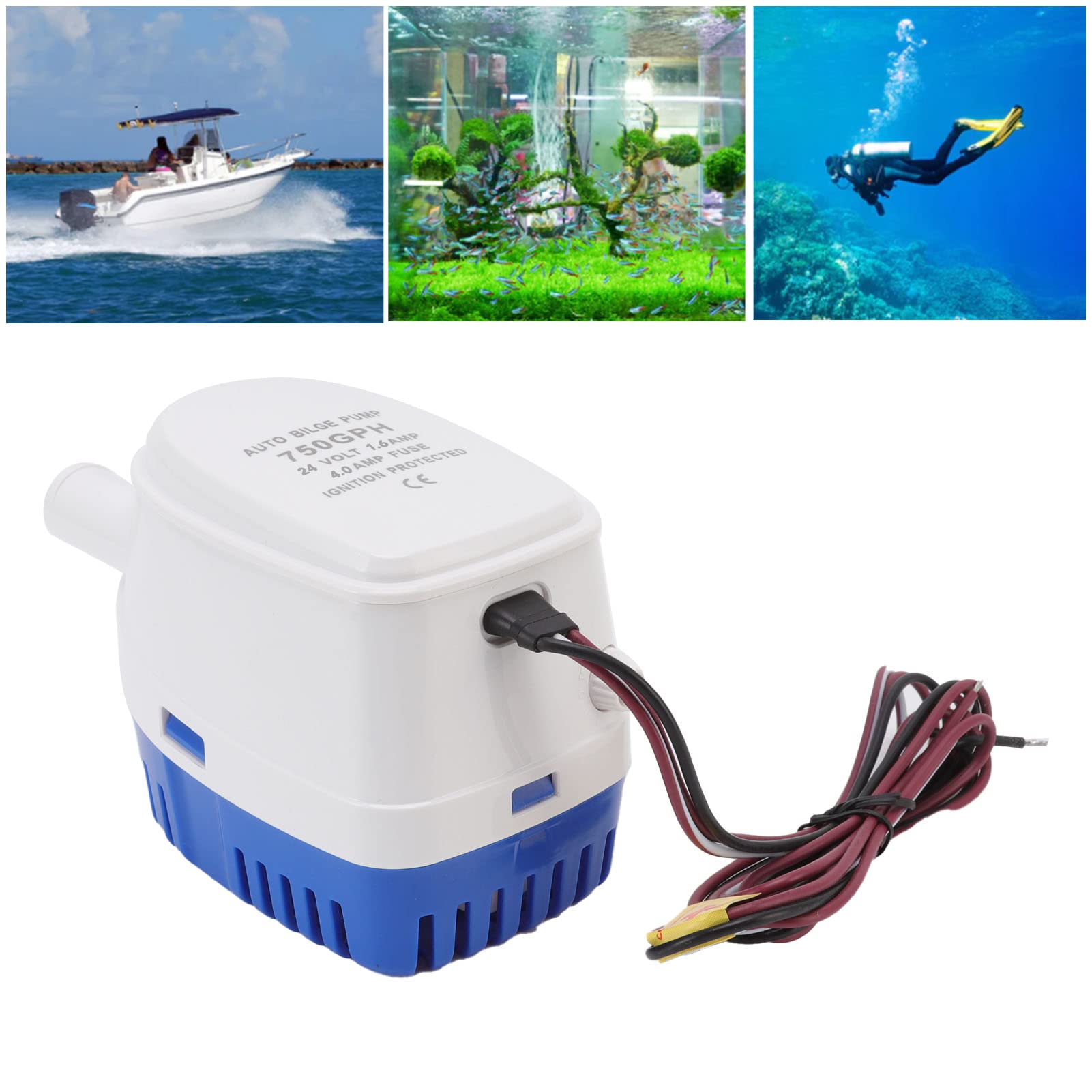 Pompa di Sentina Automatica Mini Pompa Sommergibile DC Multifunzionale Resistente Agli Urti con Interruttore a Galleggiante (24V)
