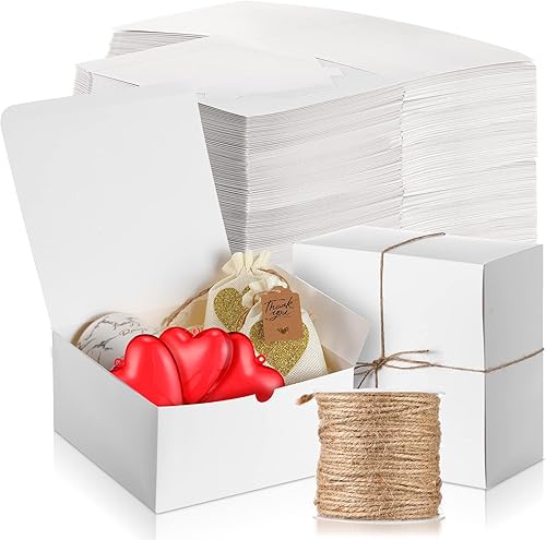 Yexiya Paquete de 100 cajas de regalo de 8 x 8 x 4 pulgadas con tapas para bodas, damas de honor, propuestas, cajas de regalo con cintas para el día