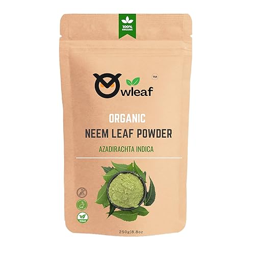 Owleaf's Pure Organic Neem Leaf Powder  Crecimiento natural del cabello y limpieza del cabello, paquete facial, polvos para cuerpo y piel (8.8 onzas)