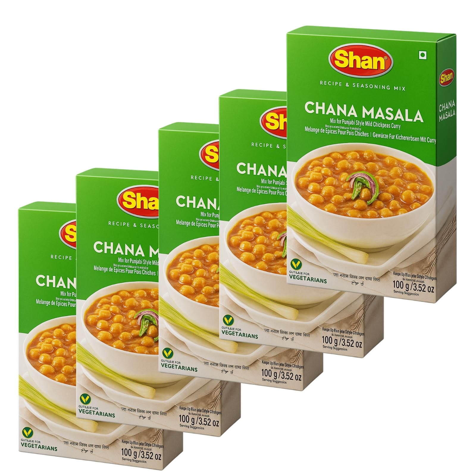 Shan Chana Masala Mix for Punjabi Style Mild Chickpea Curry, 100 Grams (Pack of 6)