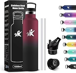 KollyKolla 1 Litre Stainless Steel Water Bottle, BPA Free & Leak Free Thermal Bottle with Straw, Reusable Water Bottle for Office, Sports, Cycling, Work, Gym, Gym, Running