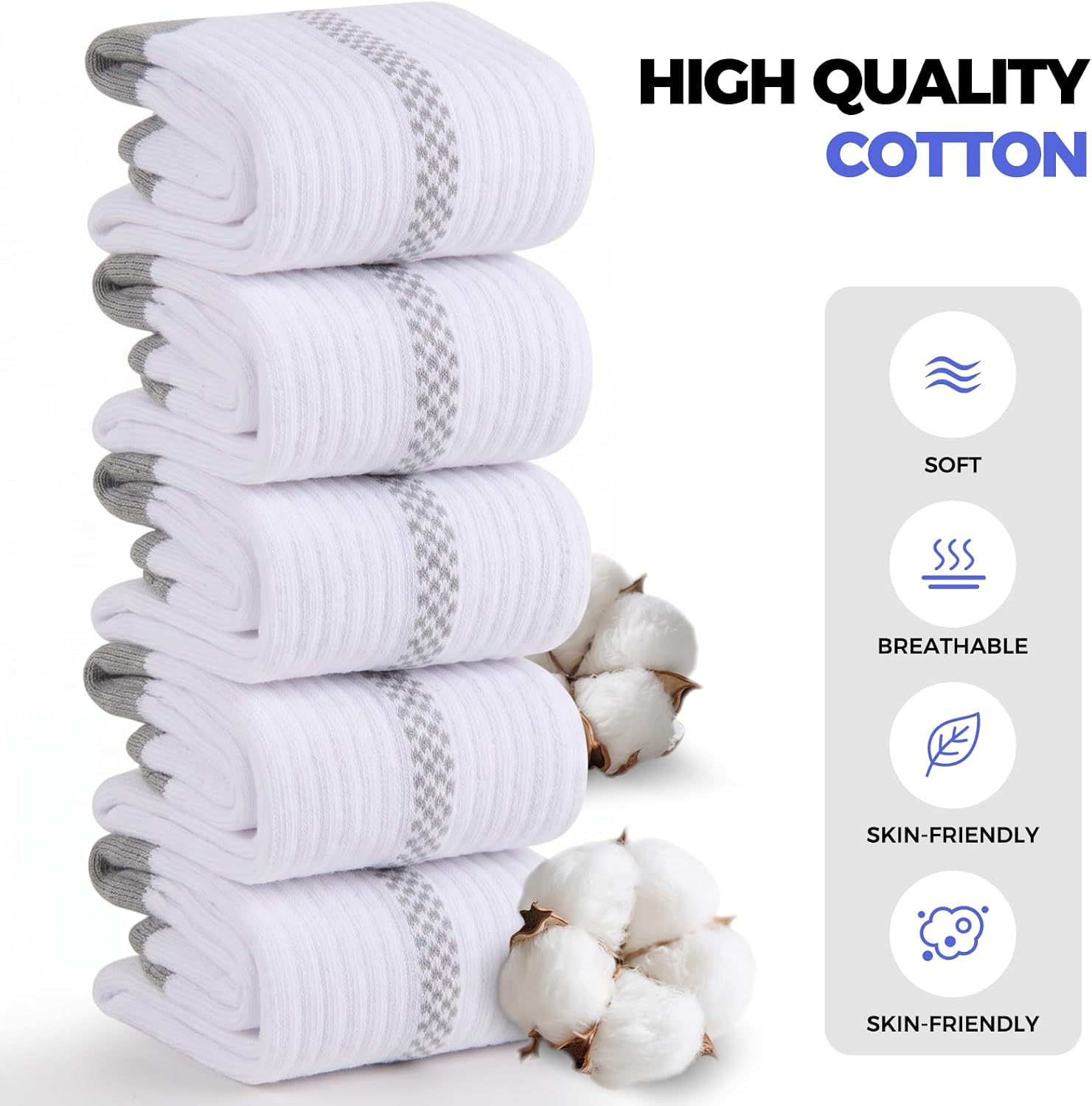 eallco Cotton Crew Socks for Men Athletic Running Cushioned Moisture Wicking Breathable Socks Size 10-13 (5 Pairs)