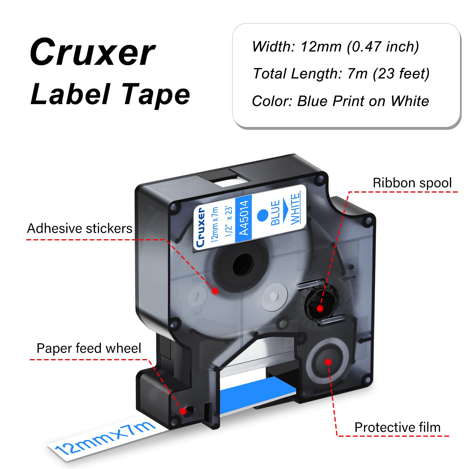 Cruxer Pack de 20 cintas de etiquetas compatibles con Dymo D1 45014 S0720540 A45014, azul sobre blanco, 12 mm x 7 m, repuesto para Dymo LabelManager 160 210D 500TS Labelpoint 100 350 Labelwriter DUO