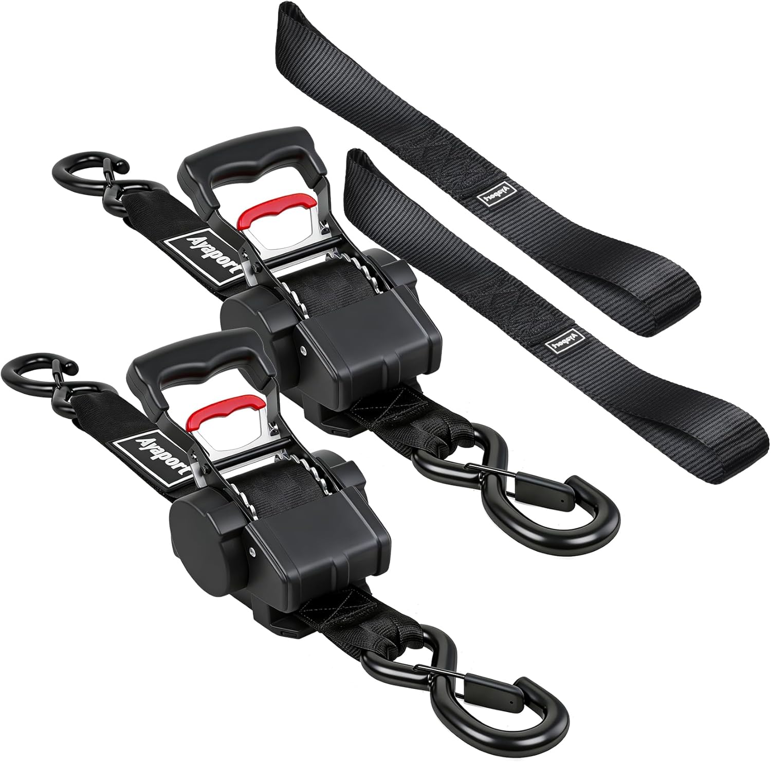 Ayaport Retractable Ratchet Straps 1.75in X 10ft, 4400lbs Break Strength, Heavy Duty Ratchet Straps Self RetractableTie Down Straps with Hook & Soft Loops for Motorcycle, Cargo Trailer, Truck, 2PK