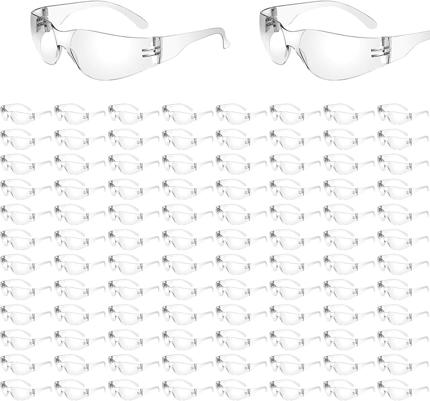 LePvo 100 Pack Bulk Protective Safety Glasses Clear Lens