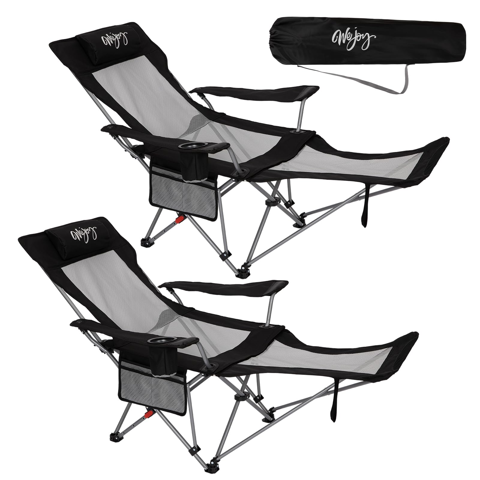 #WEJOY Sedia da campeggio pieghevole 2 in 1, 180 kg, con poggiapiedi, sedia da spiaggia con schienale regolabile in 4 posizioni, poltrona relax reclinabile con supporto per bevande, sedia a sdraio per