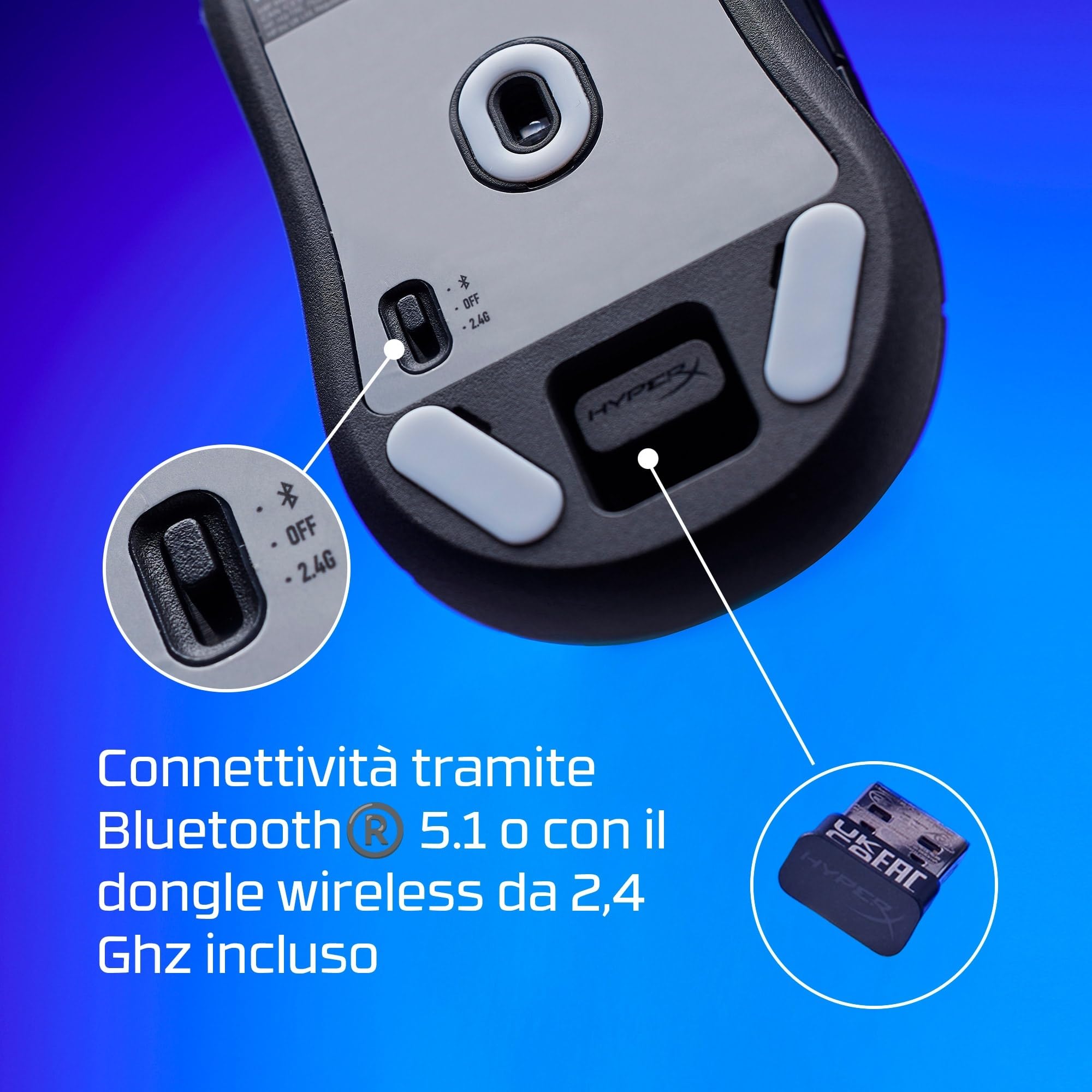HyperX Pulsefire Haste 2 Mini, Mouse Gaming Senza Filo, Connettività 2,4 GHz, Illuminazione RGB, 6 Tasti Programmabili, 26000 DPI, Resistenza fino a 100 Milioni di Clic, Batteria fino a 100 Ore, Nero