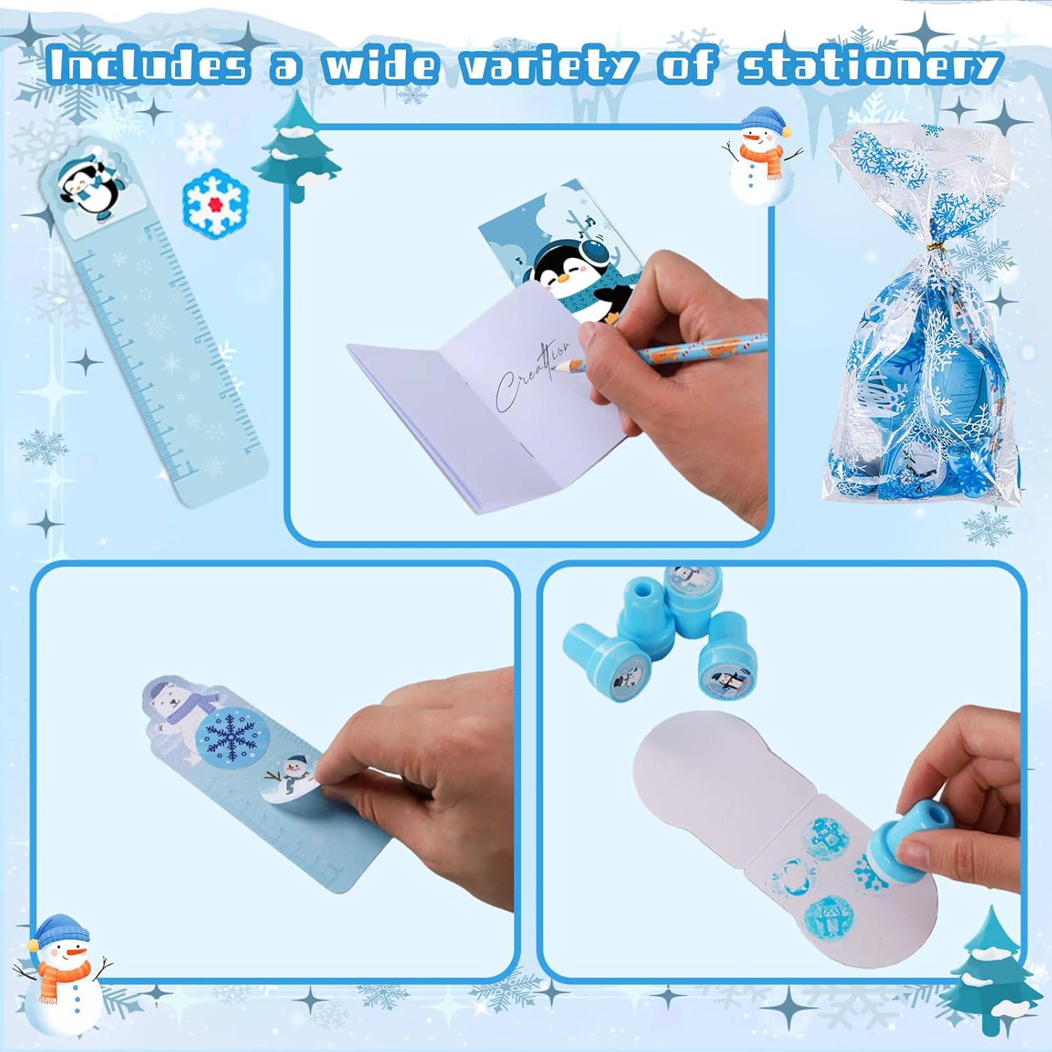 TOAPER 192PCS Winter Stationery Party Favors Bulk Winter Themed Stationery Treat Bags Birthday Supplies for Stocking Goodie Bags Stuffer Exchange School Games Prizes - Image 4