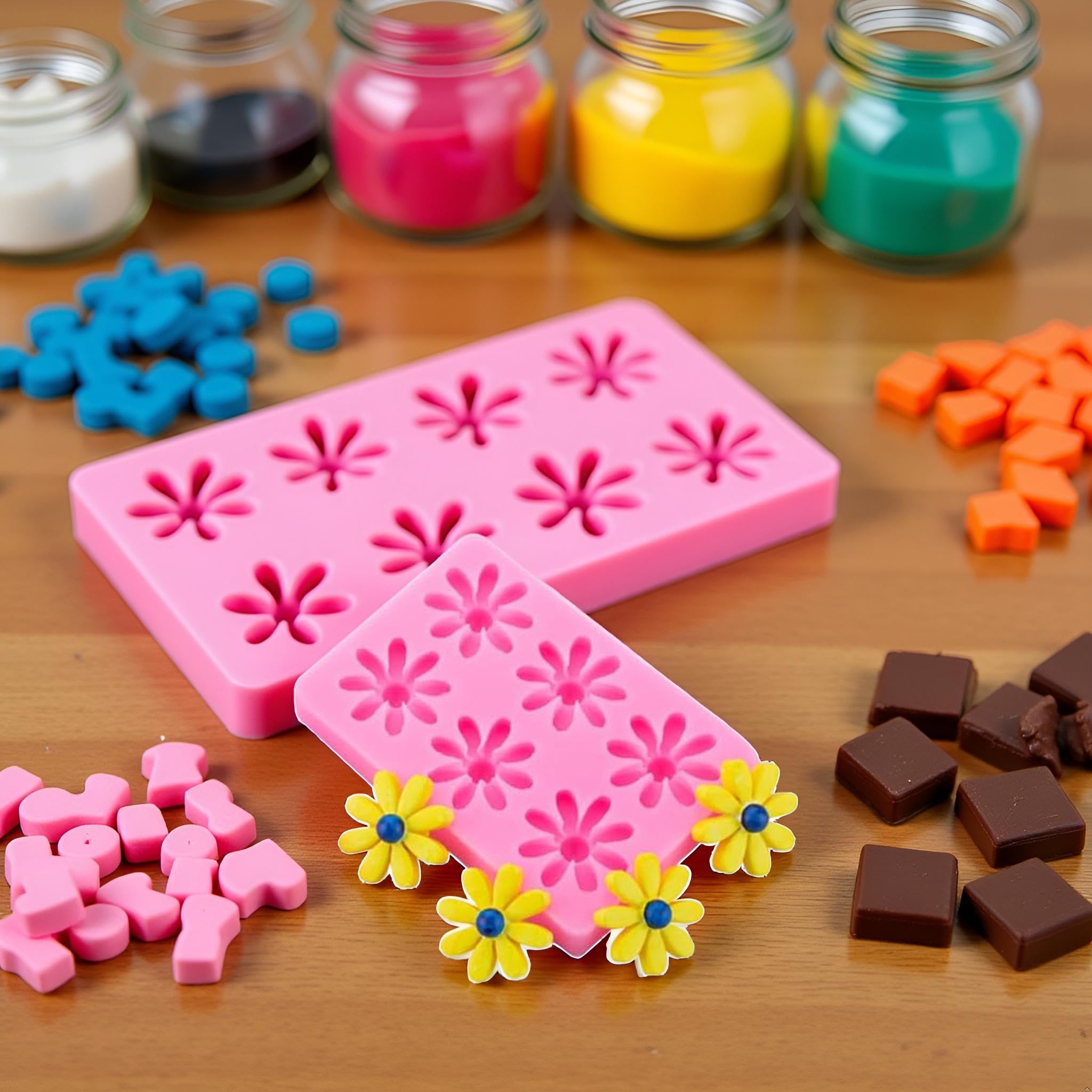 Moldes de silicona con diseño de margaritas rosas, moldes de silicona de crisantemo, formas de flores pequeñas, moldes de fondant, moldes de chocolate, moldes de resina de arcilla polimérica para