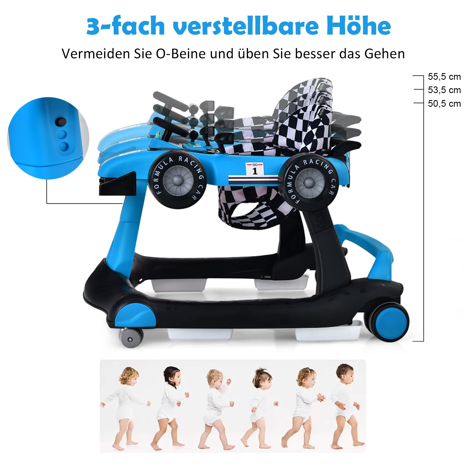 GOPLUS Jumperoo Bébé 6 Mois avec Siège Rotatif-Réglable en 3 Hauteur-9 Jouet Interactif/Lumière/Son-Centre d'Éveil à Rebonds Bleu - Puériculture & Eveil bébé