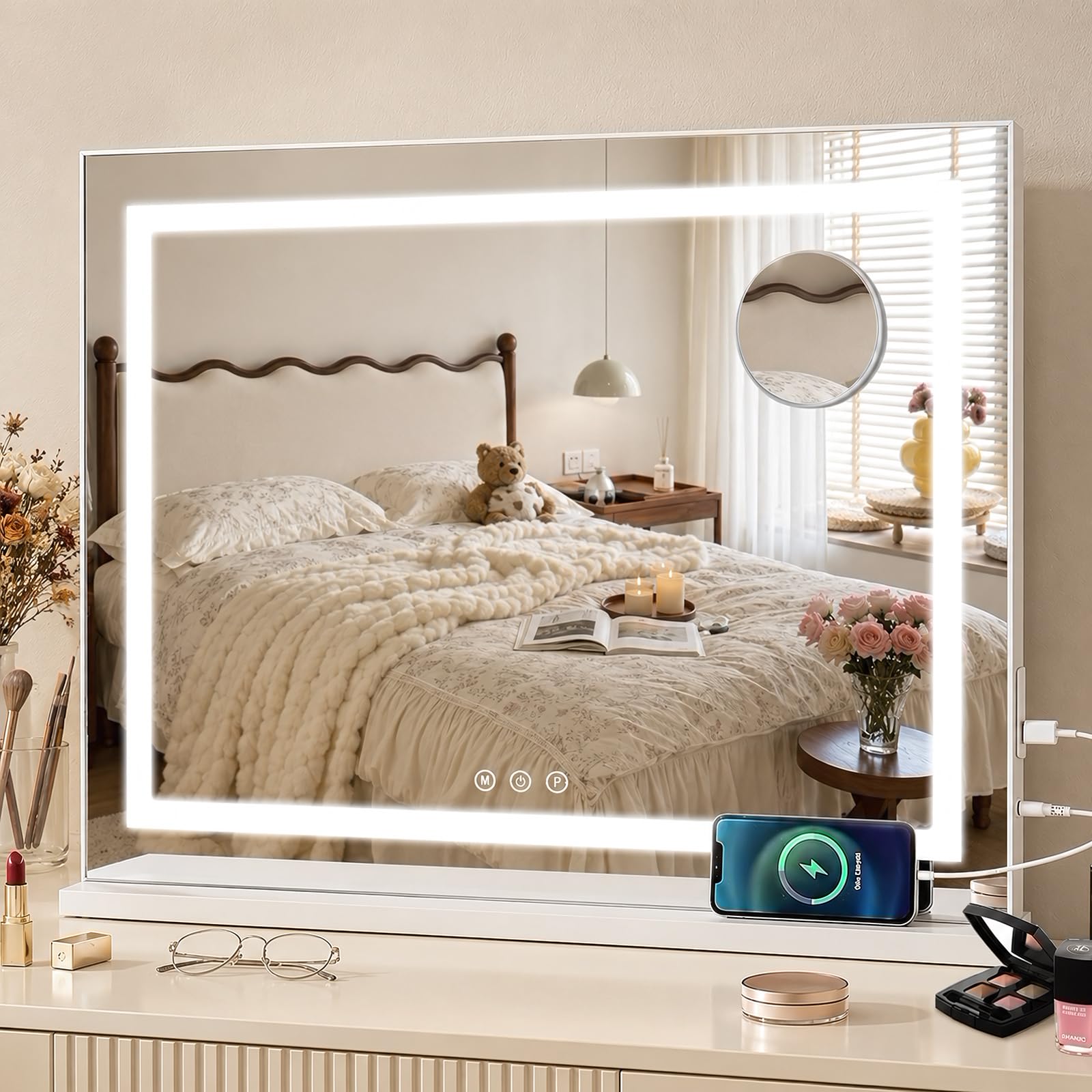 Tuocal Vanity Mirror with Lights Dressing Table Mirror 80 x 55cm