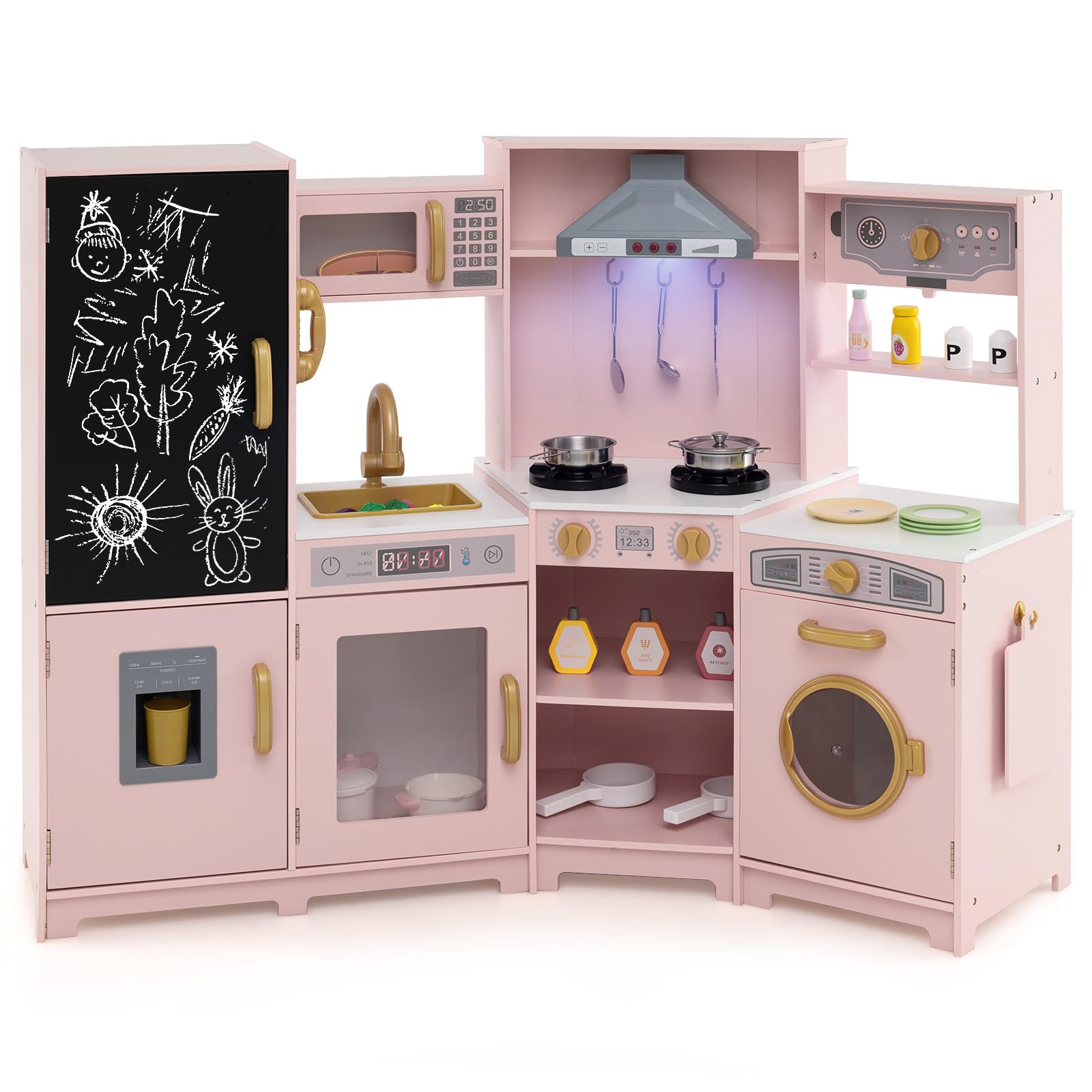 GYMAX Kids Corner Kitchen, Large Play Kitchen (Pink) — image 1