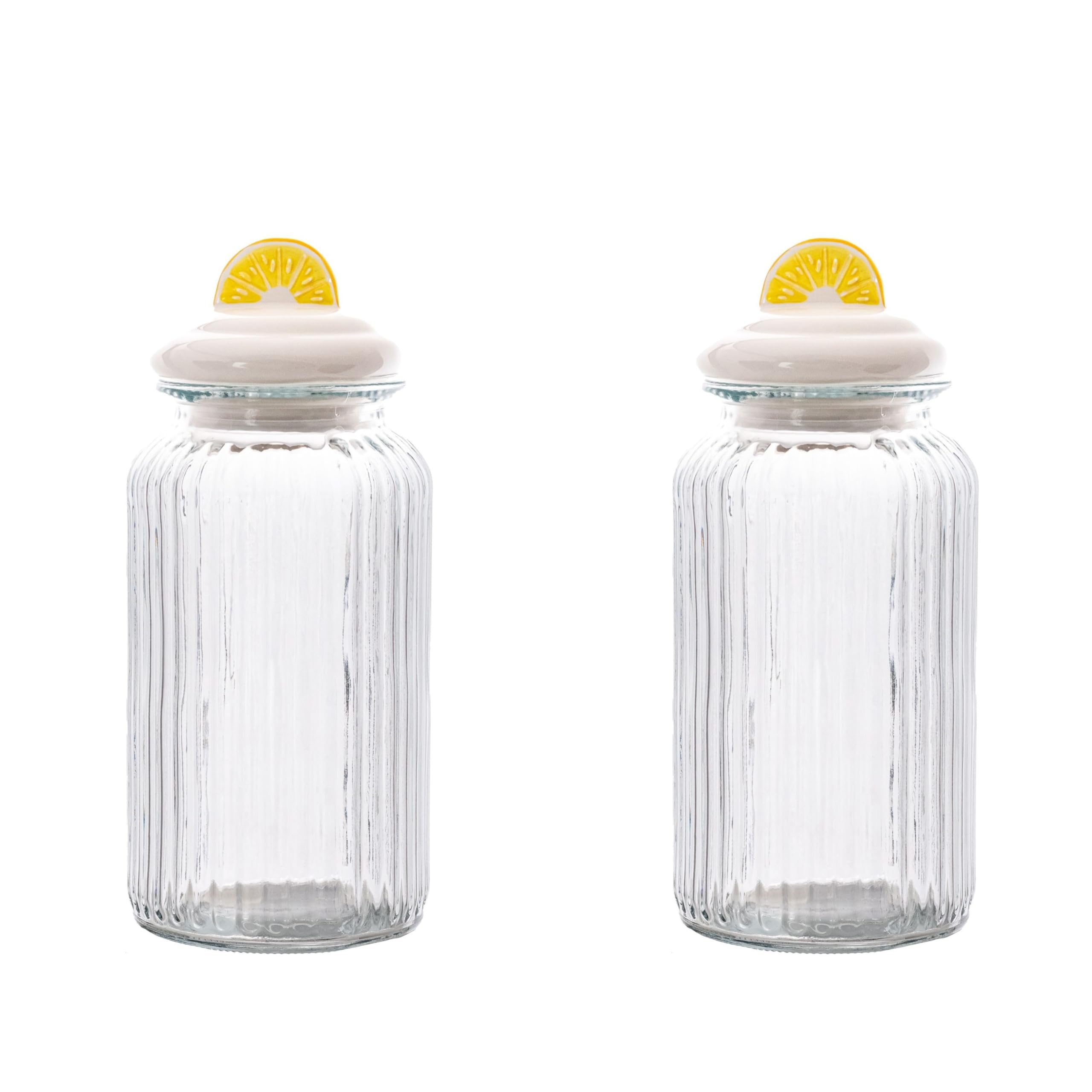 Airtight Glass Canister with Figural Knob Lid by 10 Strawberry Street – Large, 49.0 fluid_ounces, Glass, Lemon Slice, Pack of 2