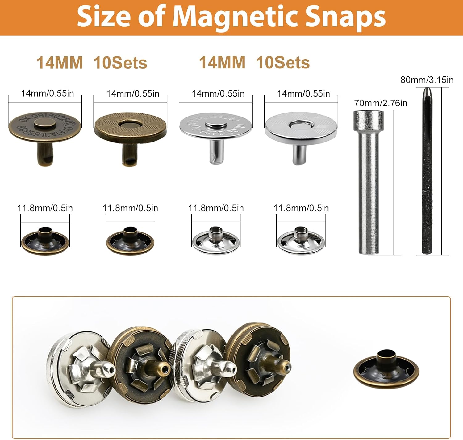 20 Sets 14mm Magnetic Snaps with Install Tool for Lightweight Projects image 2