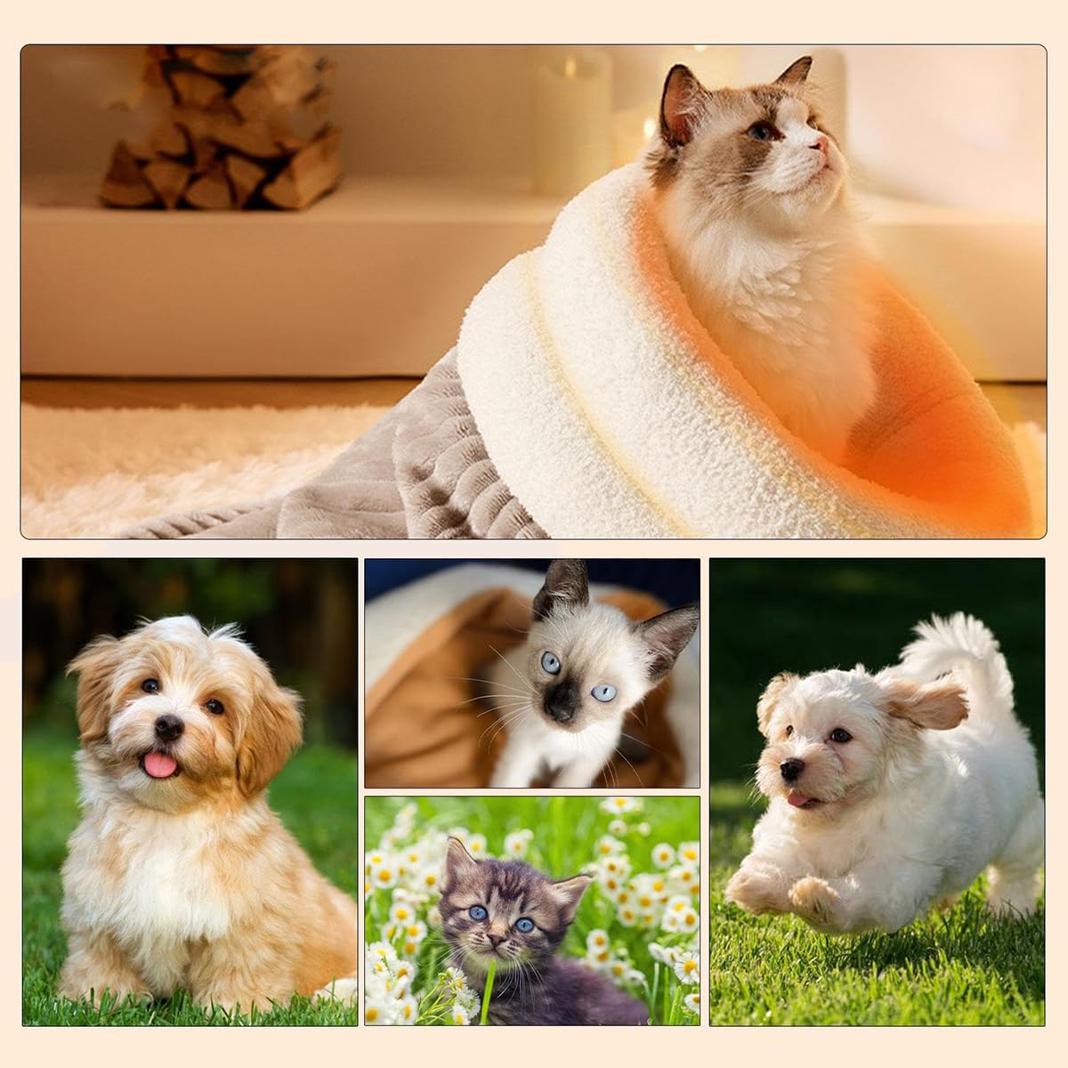 EHOTER Katzenschlafsack Höhle - Selbstwärmendes Katzenbett Größe L Grau