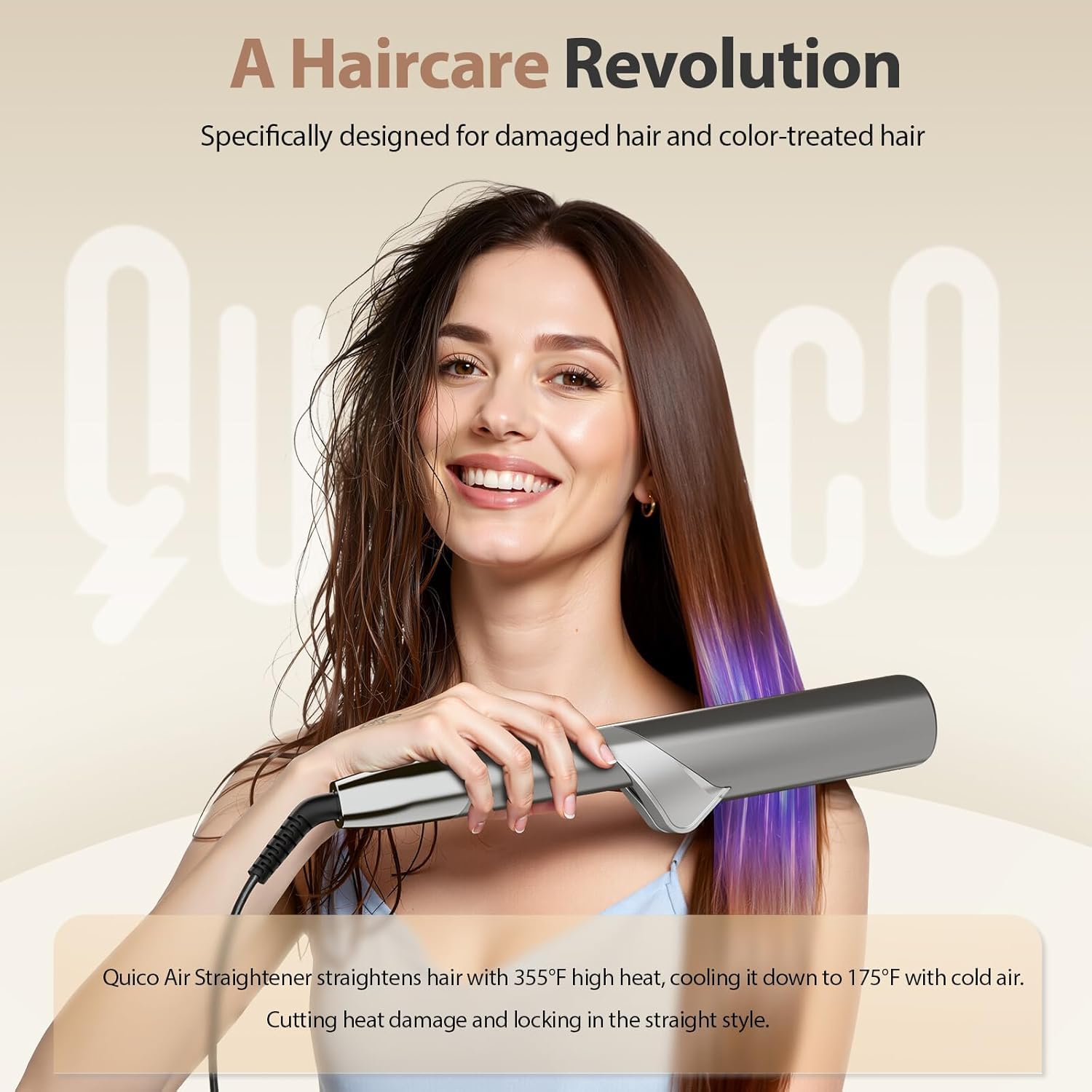 Upgraded Hair Air Straightener, Quico 100-240V Dual Voltage High-Speed Airflow 2 in 1 Straightener and Curler Travel Airstraight, 5 Temps Ionic Hair Care Flat Iron Hair Straightener, Premium Grey