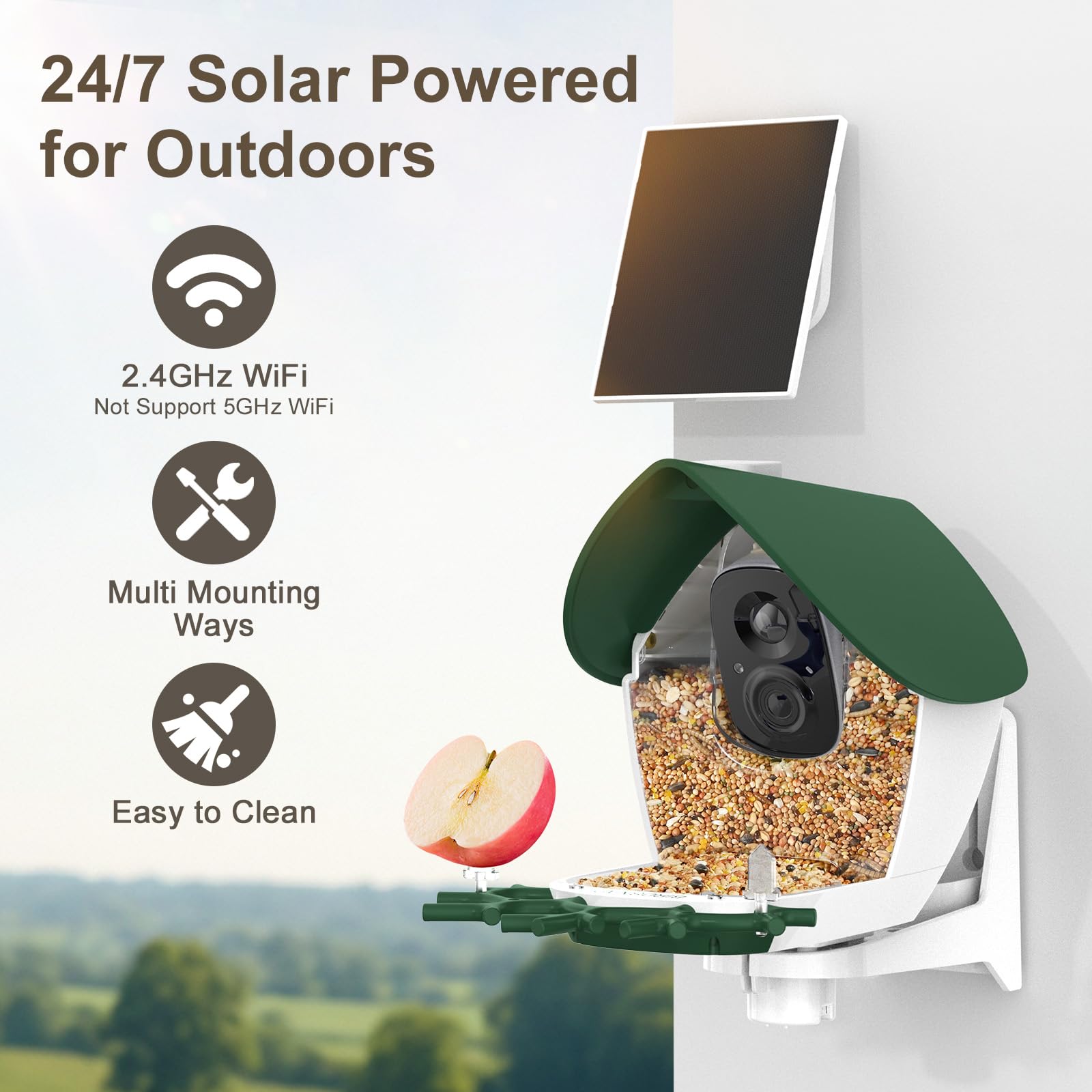 birdsnap® P33 - Comedero para pájaros con cámara alimentada por energía solar, cámara de video desmontable 2K con tarjeta de 32 GB, identificación de especies de plumas, grabación automática en el