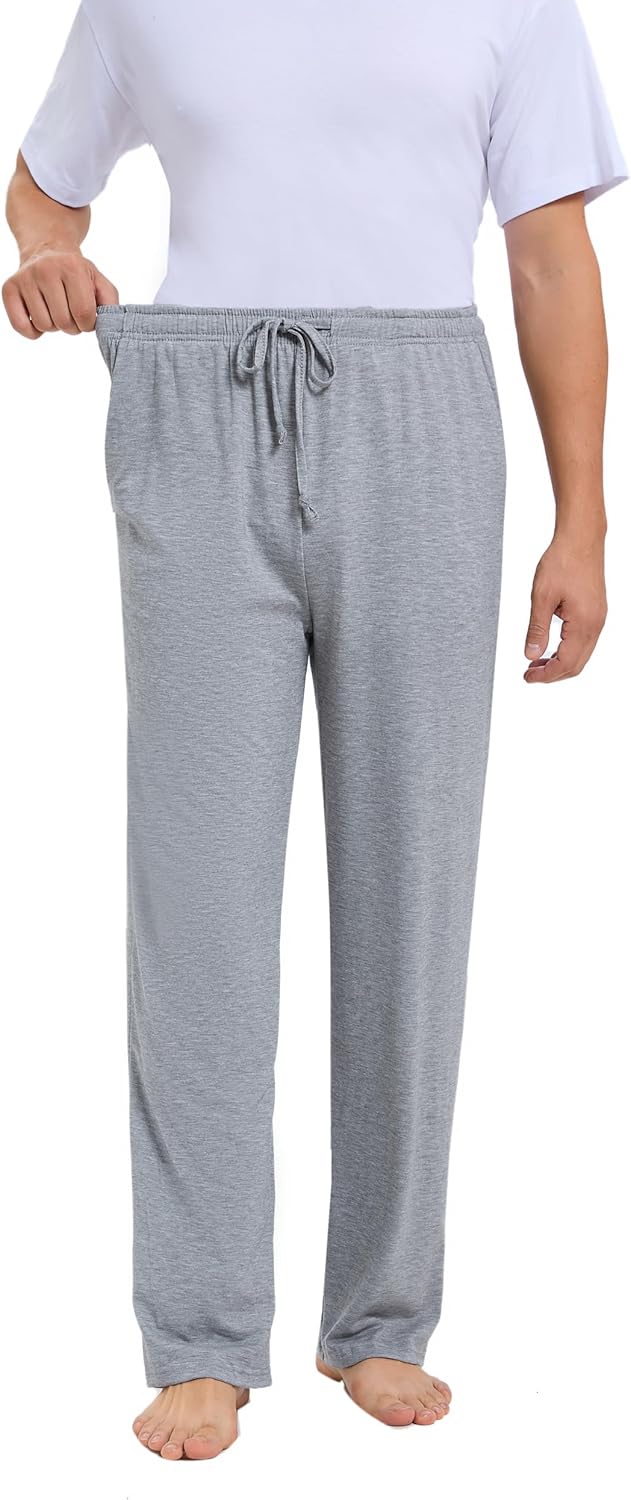 Men's Pajama Pants Soft Lightweight Open-Hem Lounge Pants Jersey PJ Bottoms with Pockets and Drawstring - Image 4
