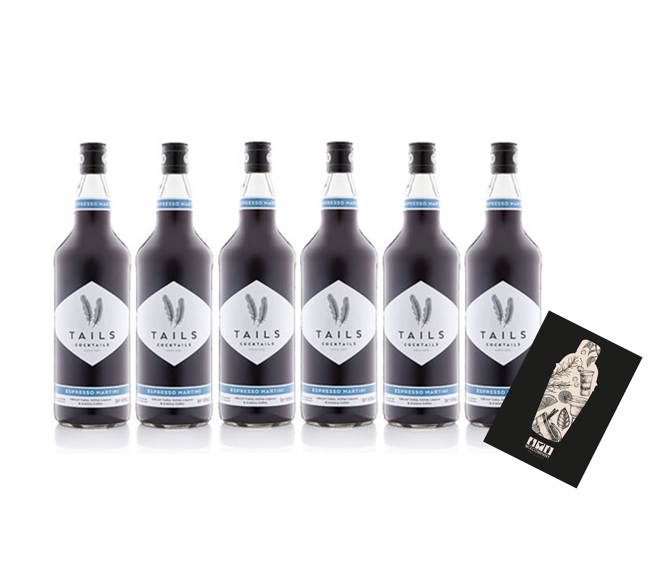 Tails Cocktails 6er Set Espresso Martini 6x 1L (14,9% Vol) Fertig Cocktail Ready to Drink mit Mixcompany Grißkarte- [Enthält Sulfite]