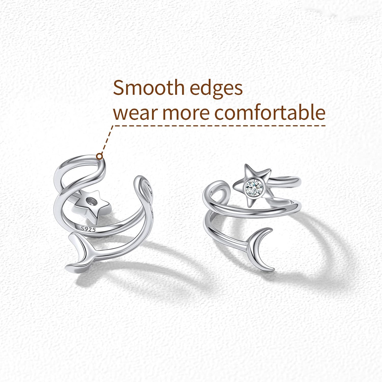 ChicSilver 925 Sterling Silver Ear Cuff Earrings Non Piercing Clip on Cartilage Cuff Earrings for Women