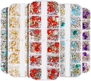 Minkissy 6 caixas com 12 tiras de rebites de strass decoração delicada pérola strass strass strass estilo misturado manicure strass brilhante arte unhas strass patch para mulheres meninas