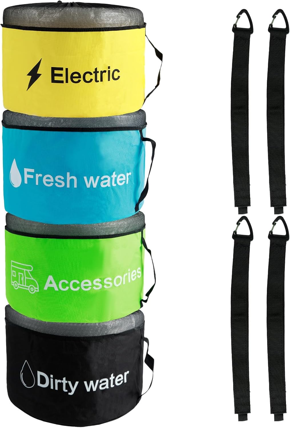 3/4Pcs RV Hose Storage Bags with Mesh Top Waterproof RV Utility Bag Multifunctional RV Accessories Storage Bags with Straps Large Sewer Hose Bag for Fresh/Black Water Hoses Electrical Cords US