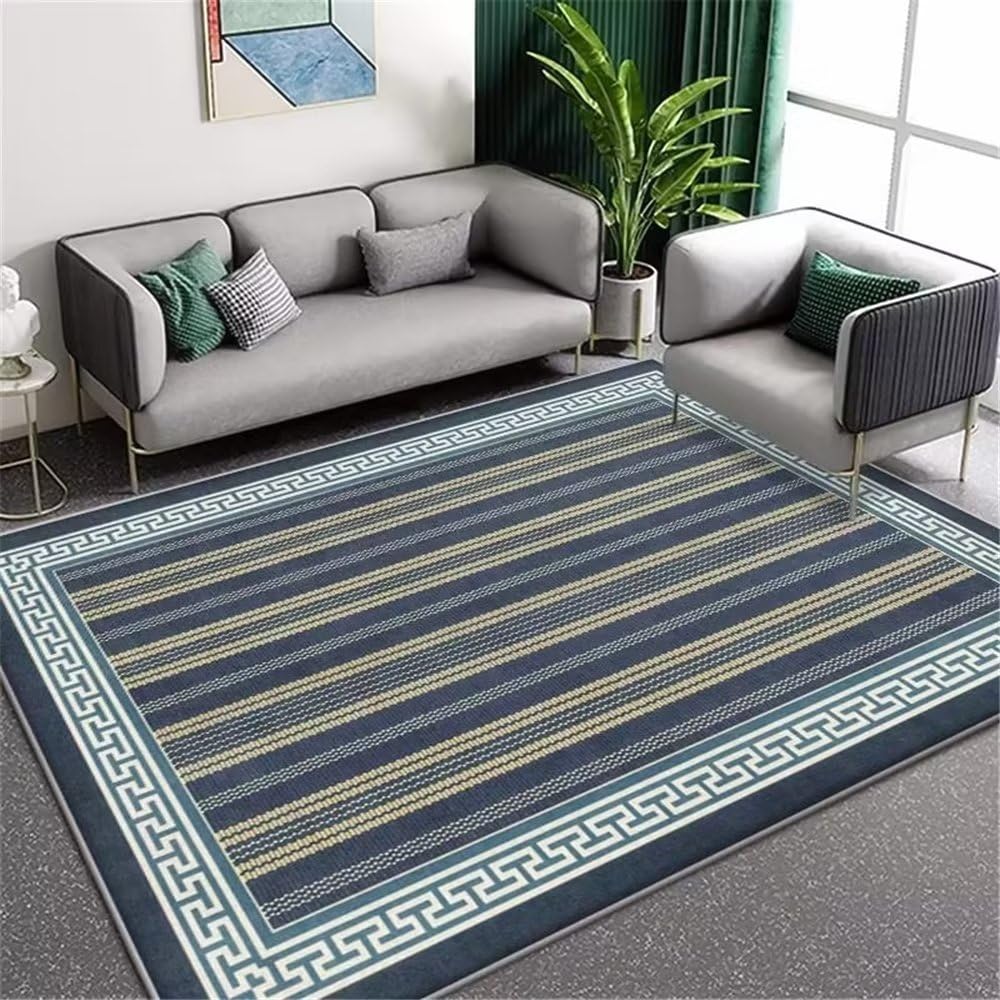 Tapis salon gris 160x200cm à rayures fines minimaliste et lavable