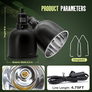 2-Pack Reptile Light Fixture 5.5in Deep Dome Reptile Lamp Fixture Heat Lamp Fixture for Heat/UVA/UVB Bulb Basking Lamp Max 100W for Reptile Habitat