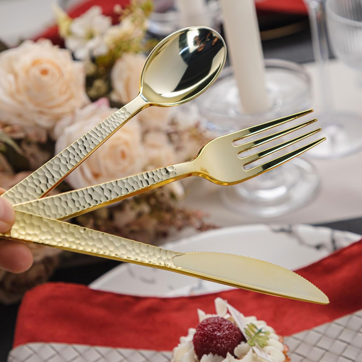 360PCS Gold Plastic Silverware, Heavy Duty Plastic Cutlery Set, Disposable Utensils, 120 Forks, 120 Spoons and 120 Knives for Party, Wedding and Events - Image 6