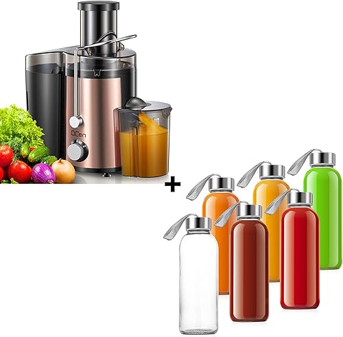 QCen 800W Juicer Machine Rose Gold y paquete de botella de vidrio 6PCS