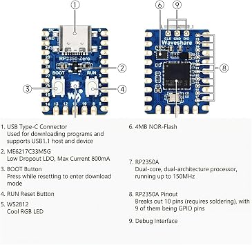 RP2350-Zero Development Board RP2350A ARM Cortex-M33 RISC-V 4MB Flash USB-C