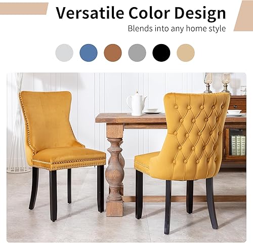 Vista 132 de Juego de 2 sillas de comedor modernas, sillas de comedor tapizadas acolchadas con patas de madera maciza, silla de cocina de tela de lino beige, 01