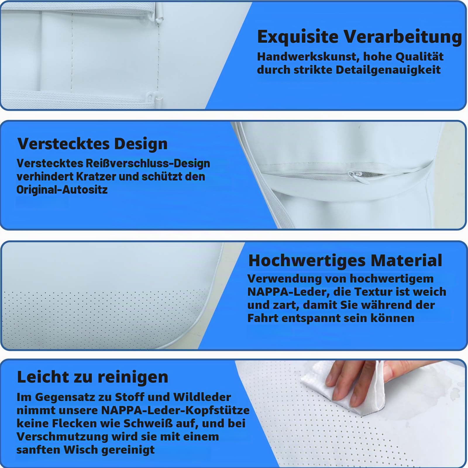 Verbessertes Auto -Kopfstütze -Kissen weiße Leder Weich Nackenstützkissen Speicherschaum Nacken Kissen Autositz Autositz Kopfstütze Stütze, 2pcs Weiß