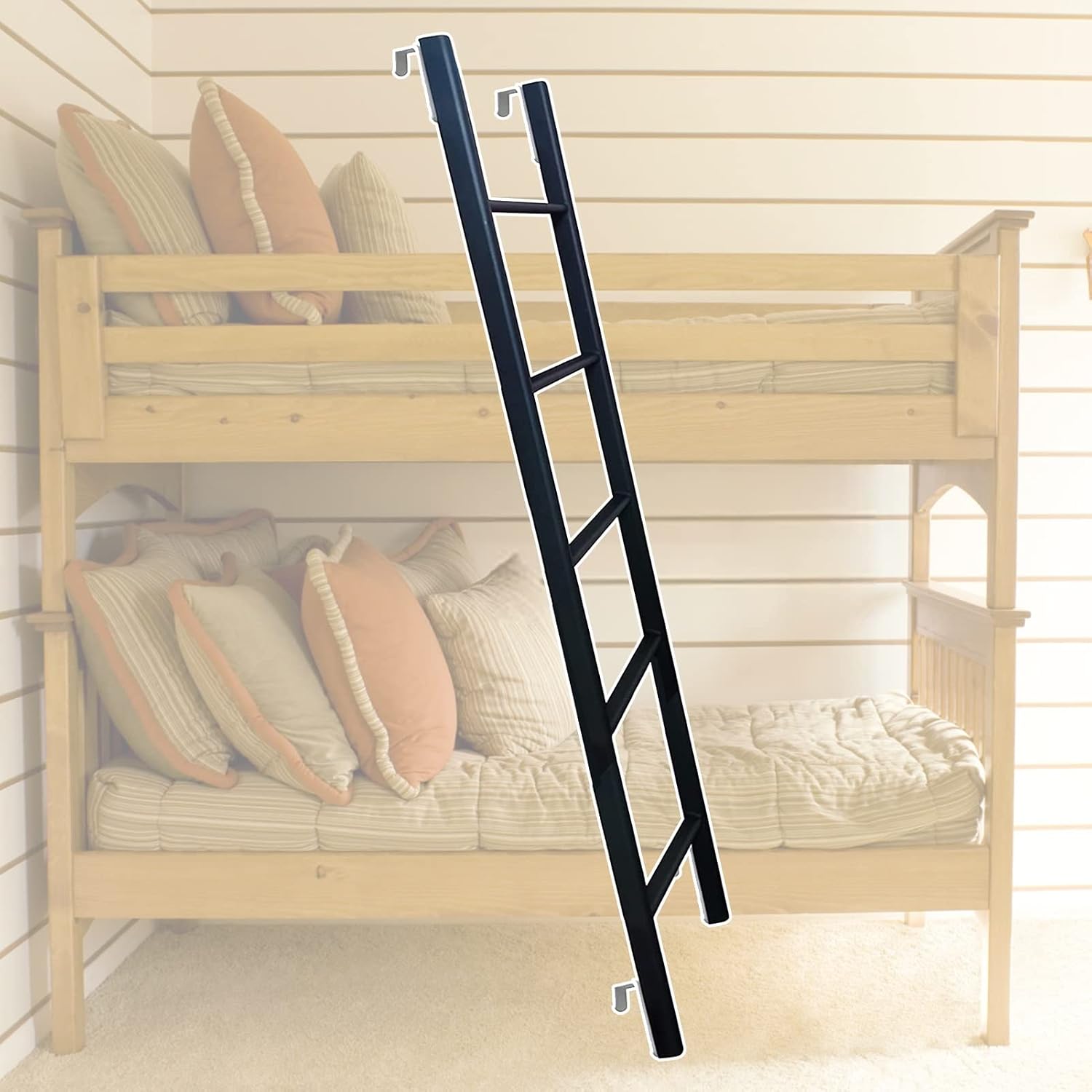 Bunk Bed Ladder Sturdy RV Bunk Bed Ladder Black, Metal Climb Ladder 116cm/ 130cm/ 140cm/ 150cm Tall, Replaceable Loft Dorm Climb Leaning Ladders with Hooks (Size : 140cm/55) (Black 150cm/59)