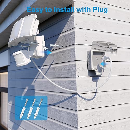 Miniatura 7 de Olafus Luz de exterior con sensor de movimiento de 55 W, 2 unidades de luz de inundación de movimiento, 3 cabezales, luz de seguridad LED de 5500 lm