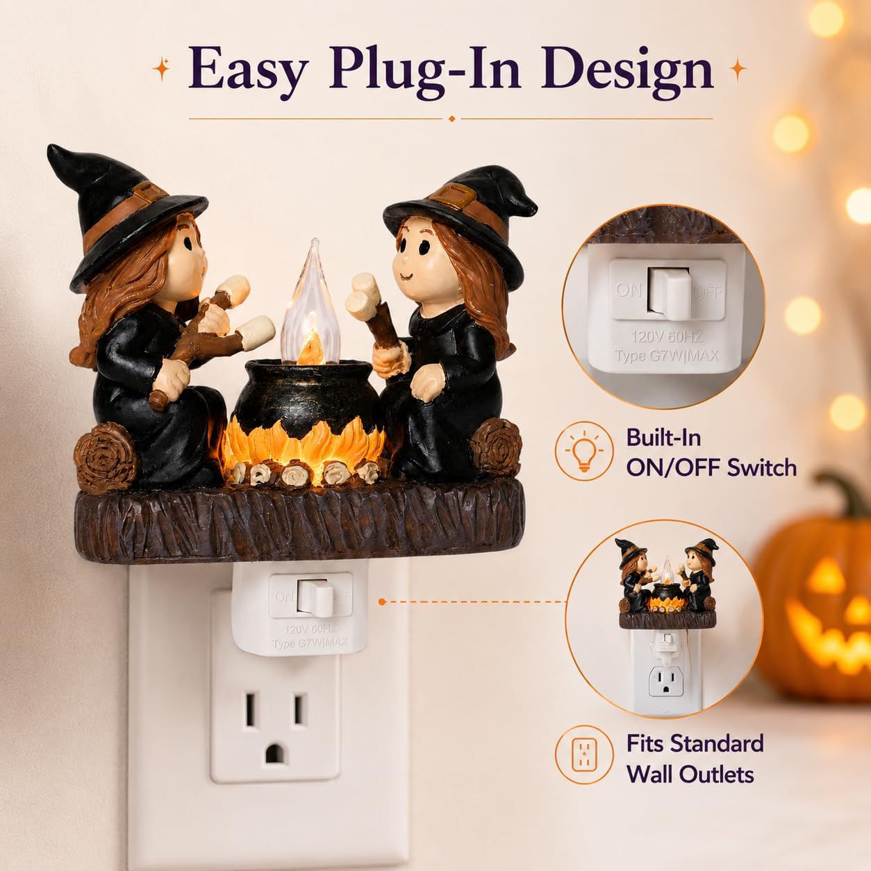 Dlfghos Halloween Witch Campfire Nightlight Witch Flickering Night Light image 5