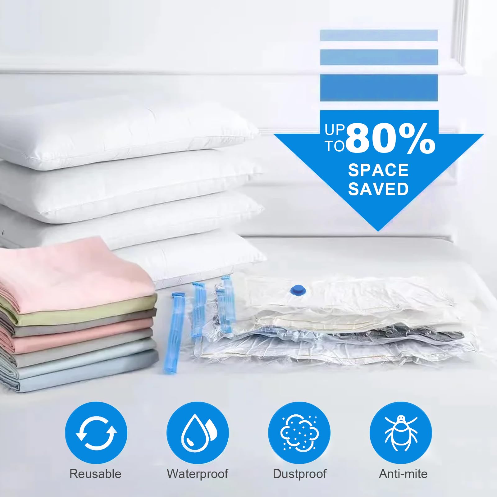 Lot de 13 sacs de rangement sous vide pour vêtements avec pompe électrique (3 grands/5 grands/5 petits) - Sacs de rangement pour couettes, couvertures, oreillers, linge de lit - Réutilisables - Pour