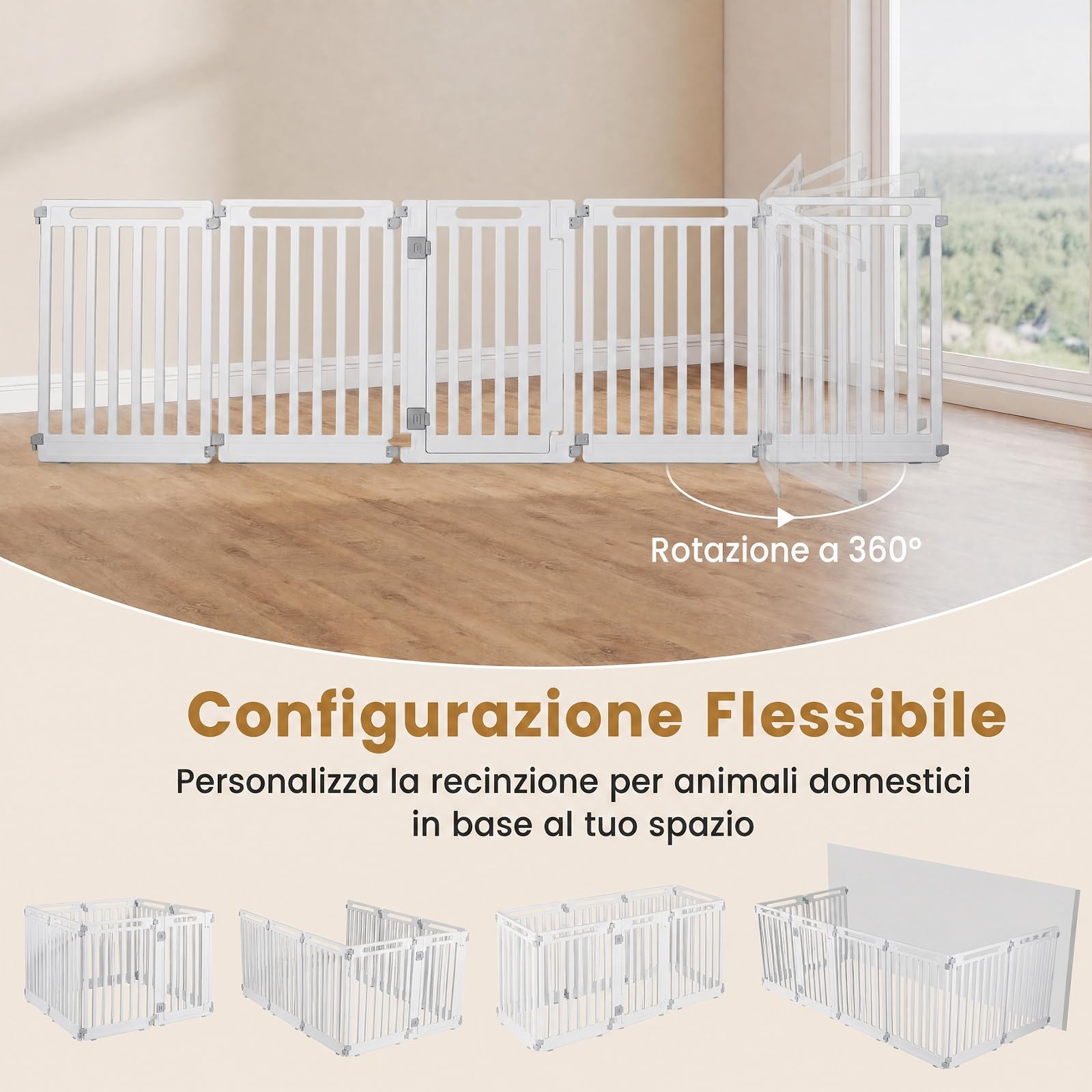 COSTWAY Recinto per Cani PortatileAlto 81cm, Bianco,8 Pannelli