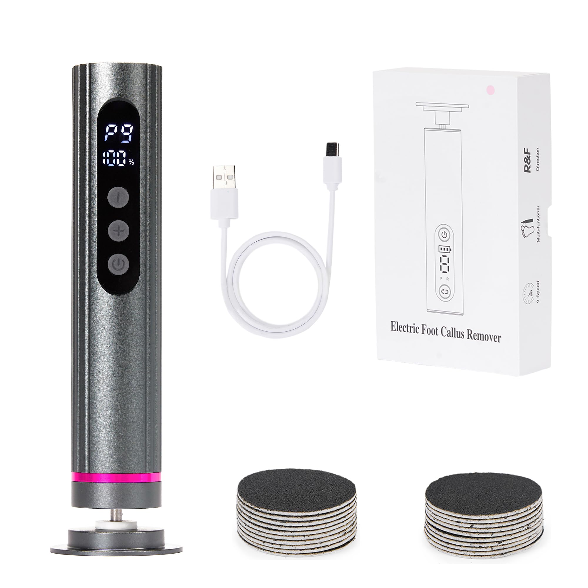 Electric Foot Callus Remover, Adjustable Speed Rechargeable Foot Sander Pedicure Tools for Feet Dead Skin with Sandpaper Disk and Nail Drill Bits,